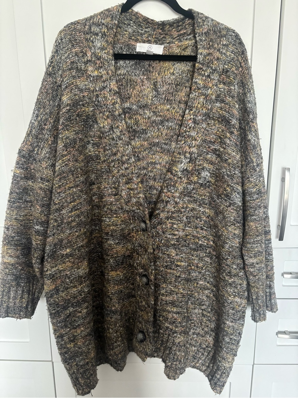 Addition Elle Marled Button-Front Cardigan - Gray Multi with Gold Flecks